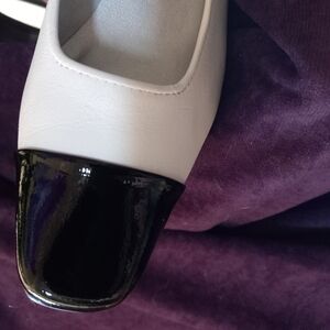 Vaneli Black and White Flats with Glossy Toe Cap